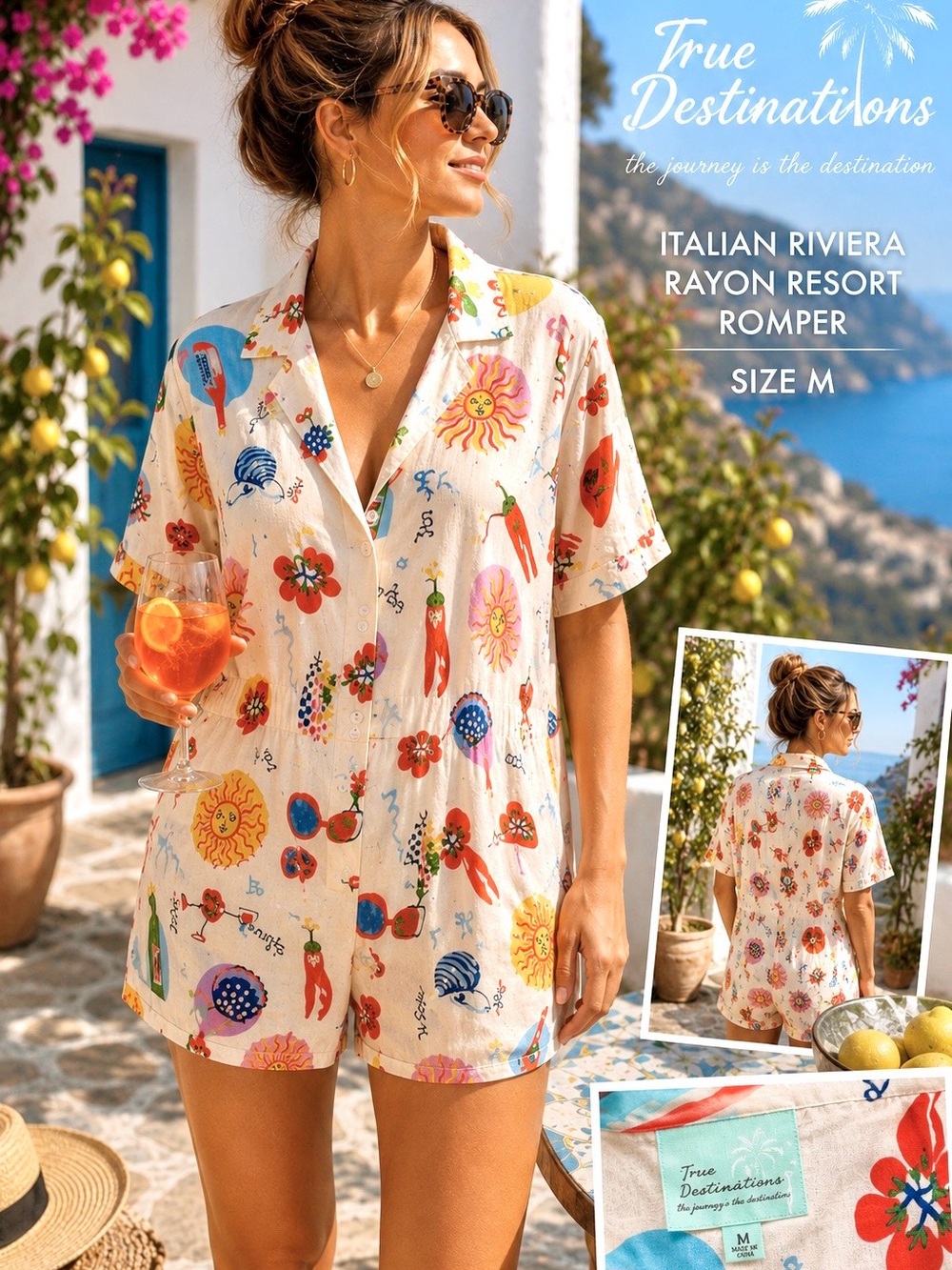 NWT, True Destinations Italian Riviera Rayon Resort Vacation Coastal, Size M